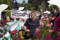 Howie Cooke leads the protest