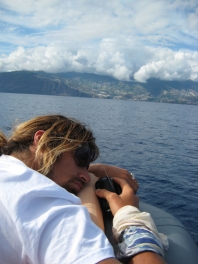 Dave cat napping after dolphin cruise. 